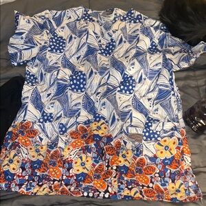 Floral Blue and Orange Women's Top